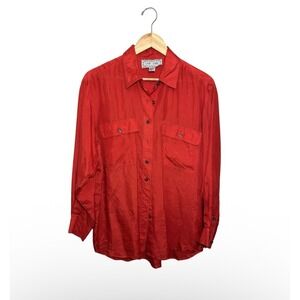 Vintage Leena Studio 100% Silk‎ Shirt Blouse Lagenlook Abstract Art 90s Medium